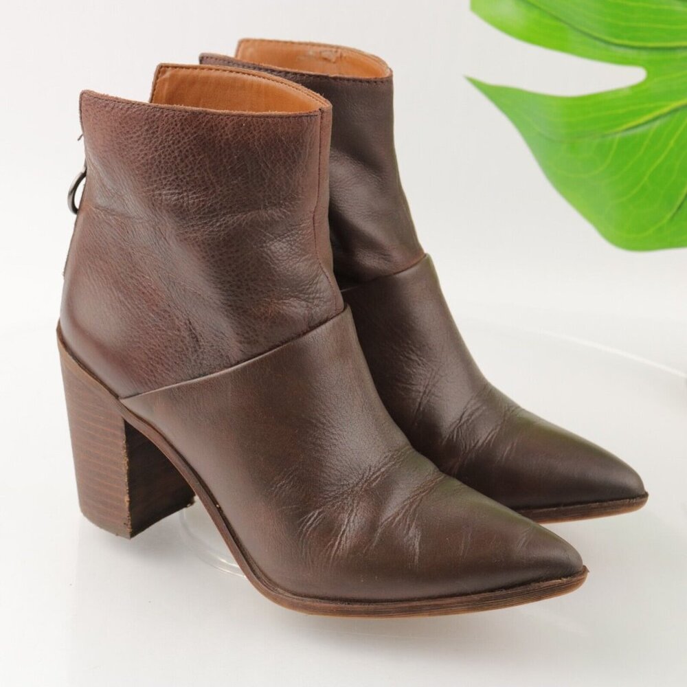 Franco Sarto Women's Mack Boot Size 7 Pointed Block Heel Brown Leather Comfy - Picture 3 of 12